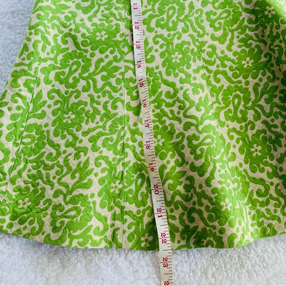 J. Crew Lime Green Beige Floral Linen Cotton Business Casual Skirt | Size 4 - Picture 5 of 6